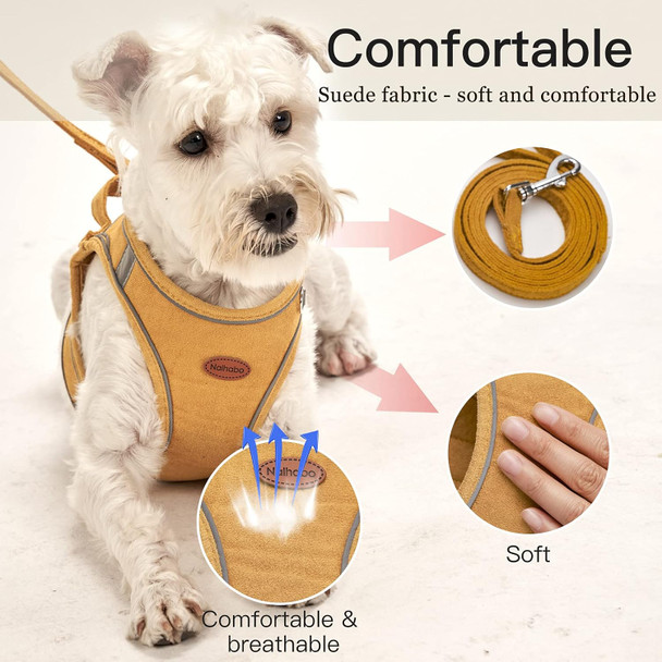 Dog Harness For Small Medium Dogs Adjustable Reflective All Weather Puppy Vest Step-In Cat Dog Harnesses And Leash Set (Yellow, Small(Chest 15.4 To17.3 In))