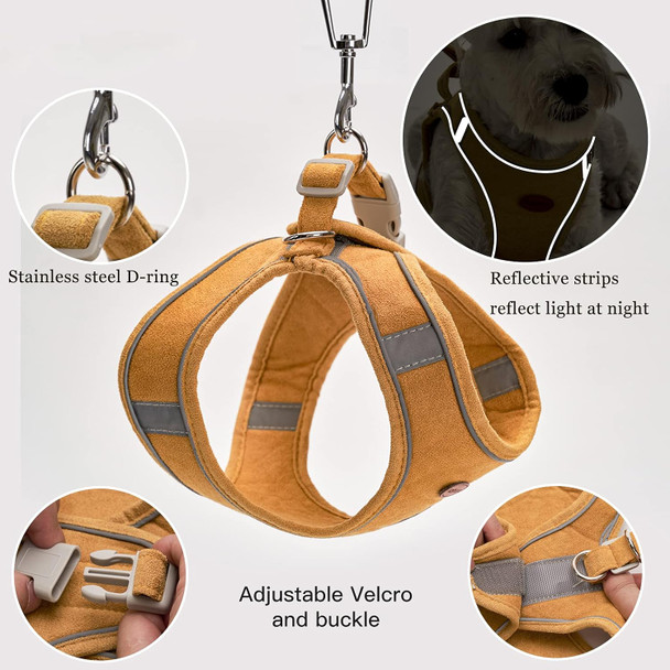 Dog Harness For Small Medium Dogs Adjustable Reflective All Weather Puppy Vest Step-In Cat Dog Harnesses And Leash Set (Yellow, Small(Chest 15.4 To17.3 In))