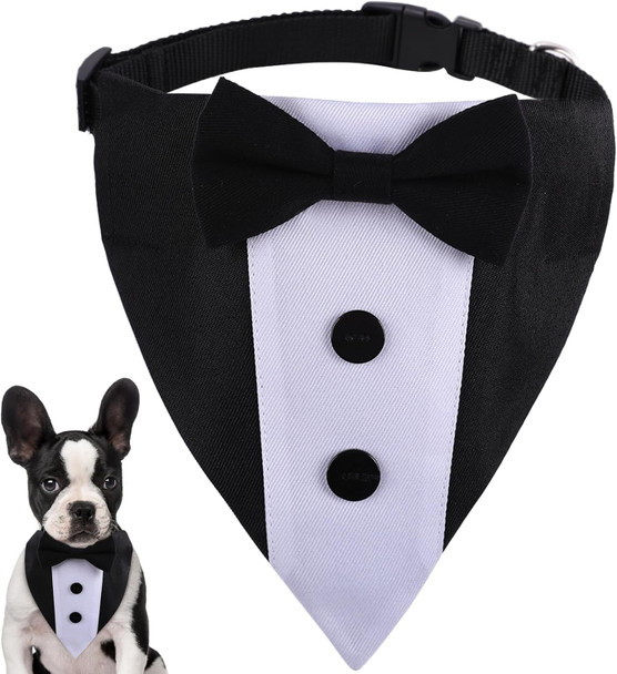 Dog Tuxedo Collar With Bow Tie, Dog Tux, Dog Suit Bowtie, Pet Puppy Dog Costumes Suits Outfits, Formal Adjustable Dog Collar Dog Wedding Bandana For Small Medium Large Dogs Engagement Birthday Party