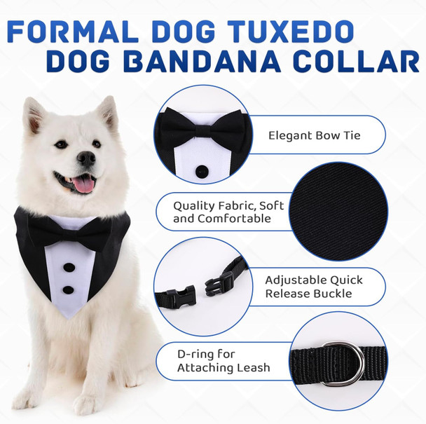 Dog Tuxedo Collar With Bow Tie, Dog Tux, Dog Suit Bowtie, Pet Puppy Dog Costumes Suits Outfits, Formal Adjustable Dog Collar Dog Wedding Bandana For Small Medium Large Dogs Engagement Birthday Party
