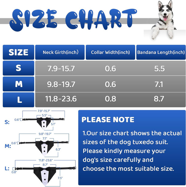 Dog Tuxedo Collar With Bow Tie, Dog Tux, Dog Suit Bowtie, Pet Puppy Dog Costumes Suits Outfits, Formal Adjustable Dog Collar Dog Wedding Bandana For Small Medium Large Dogs Engagement Birthday Party