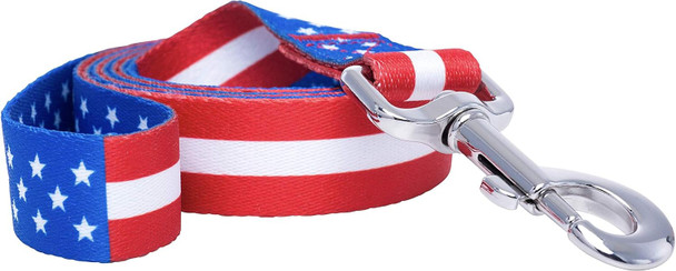 American Flag Dog Collar And Leash Set Patriotic Usa Matching Puppy Leash And Collars For 4Th Of July Red White And Blue Designer Pattern For Male Or Female (Medium)