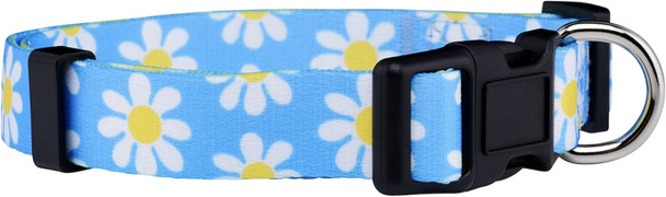 Native Pup Flower Dog Collar, Adjustable Small Medium Large, Cute Girl Female Summer Spring Pretty Designer Puppy Essentials Accessories, Pink Floral Blue Daisy Rose (Medium, Blue Daisy)