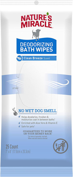 Nature'S Miracle Deodorizing Bath Wipes For Dogs, 25 Count, Clean Breeze Scent Nature'S Miracle Deodorizing Bath Wipes For Dogs, 25 Count, Clean Breeze Scent