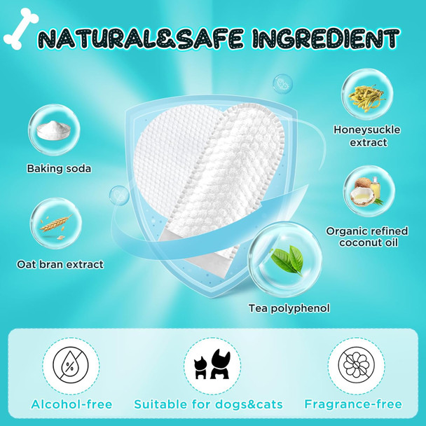 2-Pack Teeth And Ear Cleaner Finger Wipes, Dog And Cat Grooming Kit, Soothing Odor Control, Reduces Dirt And Wax Buildup (1Teeth Wipes&Ear Wipes&Eye Wipes)