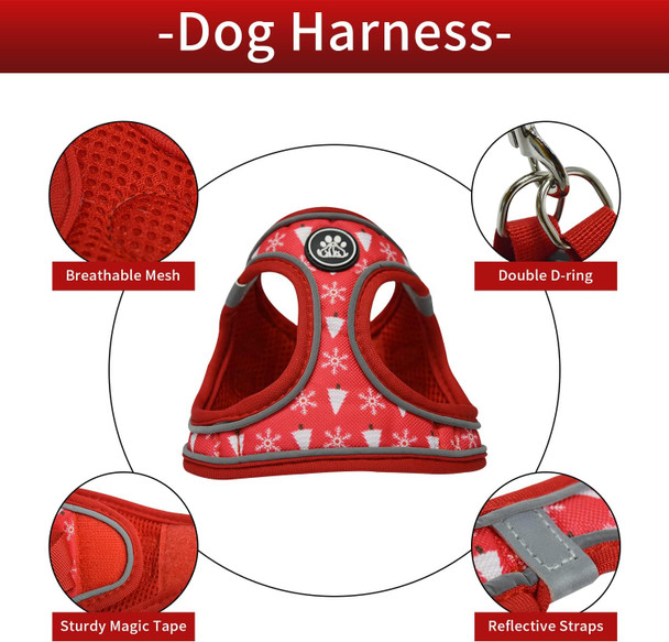 Nestroad Step-In Dog Harness No Pull,Escape Proof Cat Harness And Leash Set,Reflective Dog Vest Harness For Walking(Red&Snow,Small)