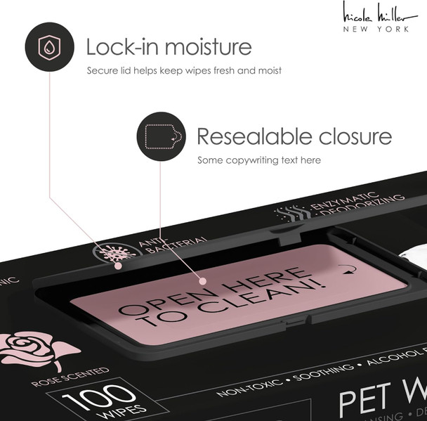 Nicole Miller Rose Scented Alcohol- Pet Wipes, Clean Ears, Paws, Body, & Butt - 100Pk