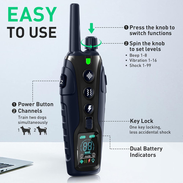 Dog Shock Collar 2 Dogs(15-150Lbs) With Flashing Light For Night Walks,4000Ft Dog Training Collar Adjustable Pitch Beep(1-8), Vibration(1-16), Safe Shock(1-99), And Keypad Lock, Shock Collar For Dogs