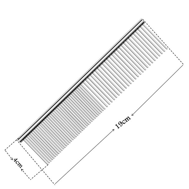 Metal Comb For Dogs, Metal Dog Combs, 2 Pack Cat Comb With Rounded Ends Stainless Steel Teeth, Professional Grooming Tool For Long And Short Matted Haired, Njiszhi 7.48In1.57In