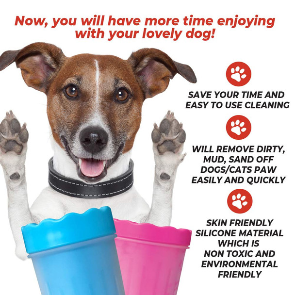 Noblesse Amazing 2 In 1 Portable Silicone Brush Dog Paw Cleaner Cup For Muddy Paw/Grooming Bath Brush (S, Blue)