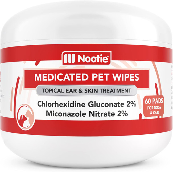 Nootie Medicated Dog Wipes, Chlorhexidine & Miconazole Pet Wipes For Dogs & Cats - 2” Small Wipes, 60 Count - Sold In Over 10,000 Vets & Pet Stores