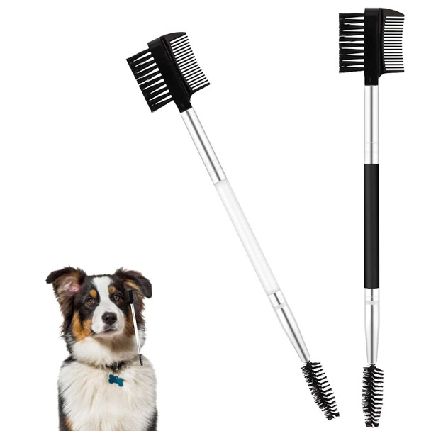 2Pcs Double-Headed Dog Eye Comb, Soft Bristles Dog Eye Cleaning Brush 2 In 1 Dog Eye Booger Tear Stain Remover For Puppy Cat Pet Grooming Tools (Black, White)