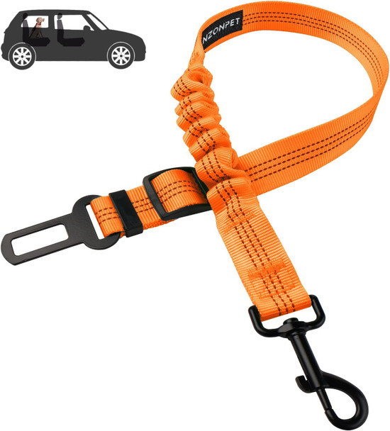 Nzonpet Dog Seat Belt, Retractable Dog Car Seatbelts, Safety Dog Seat Car Harness For Car Travel, Reflective Heavy Duty Pet Seat Belts W/Stainless Hook And Elastic Bungee Buffer-Orange