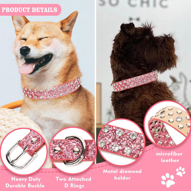 Rhinestone Leather Dog Collar Bling Dog Collars For Small Medium Large Dogs - Soft Microfiber Leather With Adjustable Stylish Sparkly Diamonds Studded Male And Female (1 Wide,Pink,S)