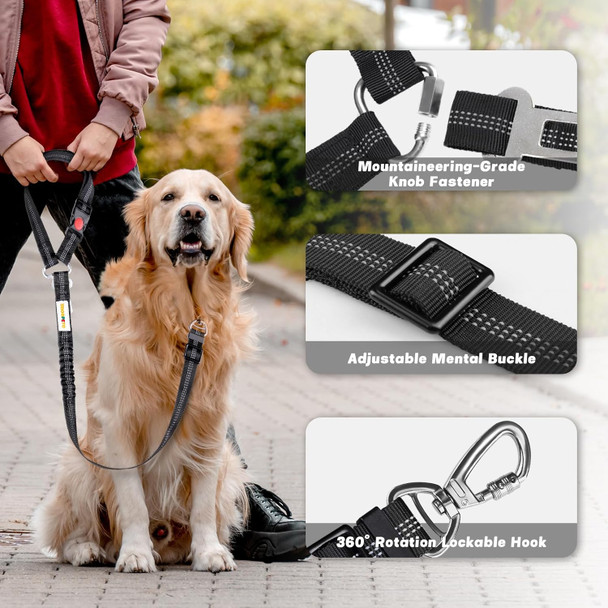Dog Seat Belt Harness For Car, Dog Car Leash With Car Headrest & Buckle, Reflective Short Dog Leash, Pet 12 Inch Heavy Duty Leash For Dogs With Padded Handle & Locking Carabiner Clip, Black