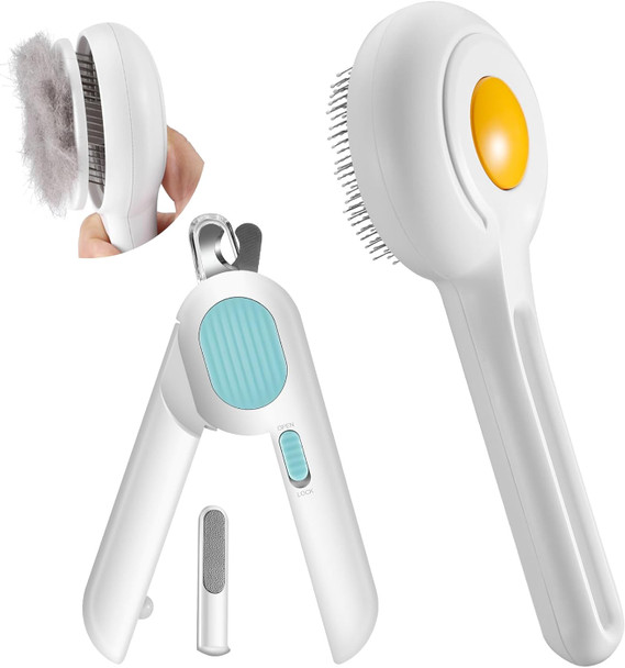 Odoland Pet Nail Clipper With Led Light And Pet Massage Comb - Cat Claw Trimmer With Bright Led For Precise And Safe Nail Cutting - Grooming Tool For Tiny Dogs, Cats, Kittens, Bunnies, And Rabbits