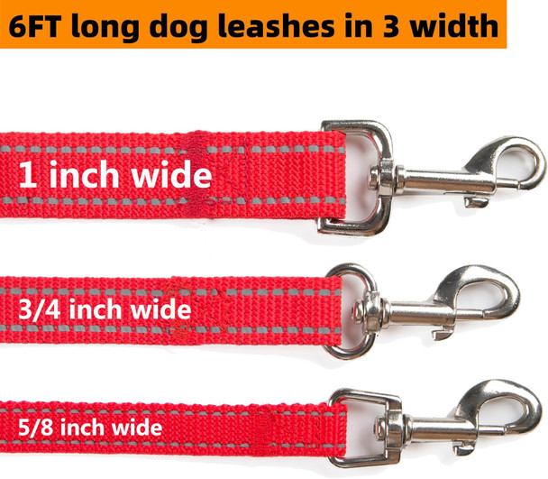 6Ft Reflective Dog Leash For Large&Medium And Small Dogs, Strong And Durable Nylon Leashes For Walking And Training, Heavy Duty 6 Foot Dog Leash With D Ring For Puppy (Red, 5/8 Inch X 6Ft)