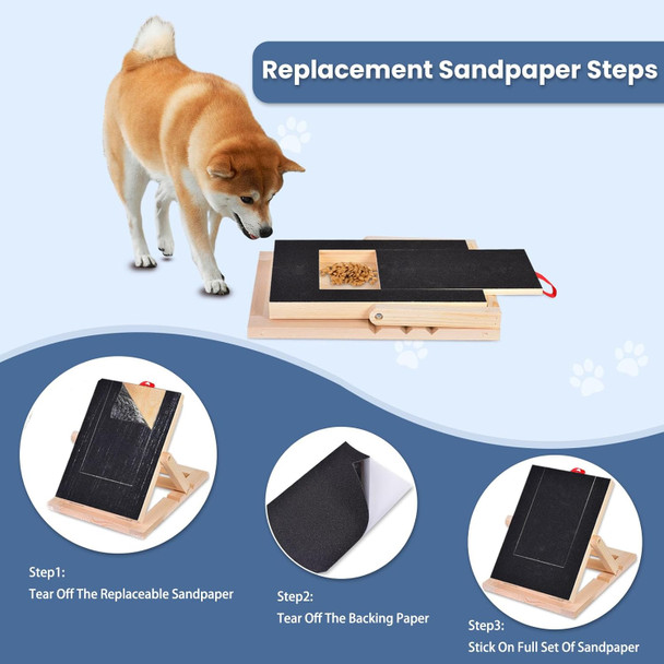 Dog Nail Scratch Pad Of Wood, Dog Scratch Board For Nails, Dog Grooming Supplies, Multifunctional Dog Nail Trimmer Pad With Treat Box And 4 Replaceable Sandpaper Sheets-No.Lggb-02