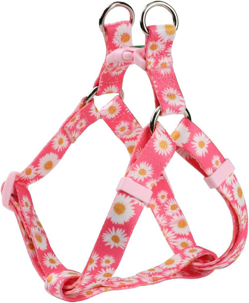 Pink Daisy Pattern Basic Dog Halter Harness Leash Set, No Pull, Easy Wear For Small Dogs.(S, Pink Daisy)