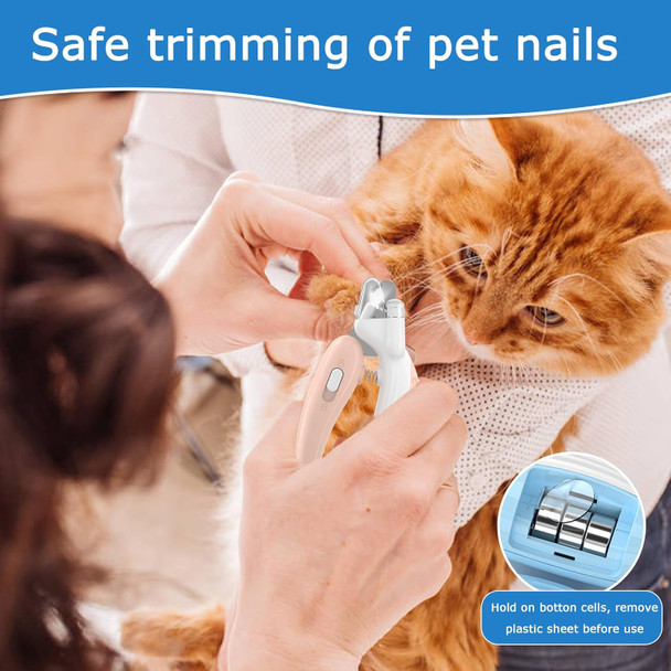 Pet Nail Clipper- Safe,Dog Nail Clippers With Led Light,Sharp And Practical Blade,Cat Nail Trimmer For Cat,Bird,Rabbit Small Dog(Peach Powder)
