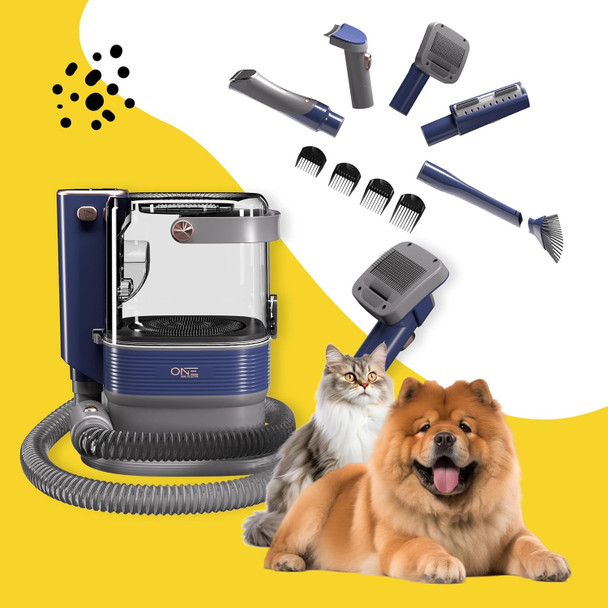 One Products Low Noise Dog Hair Vacuum & Dog Grooming Kit With 3.2L Large Capacity For Shedding Grooming Hair, Quiet Pet Grooming Tools, 5 Replaceable Heads, And 4 Combs