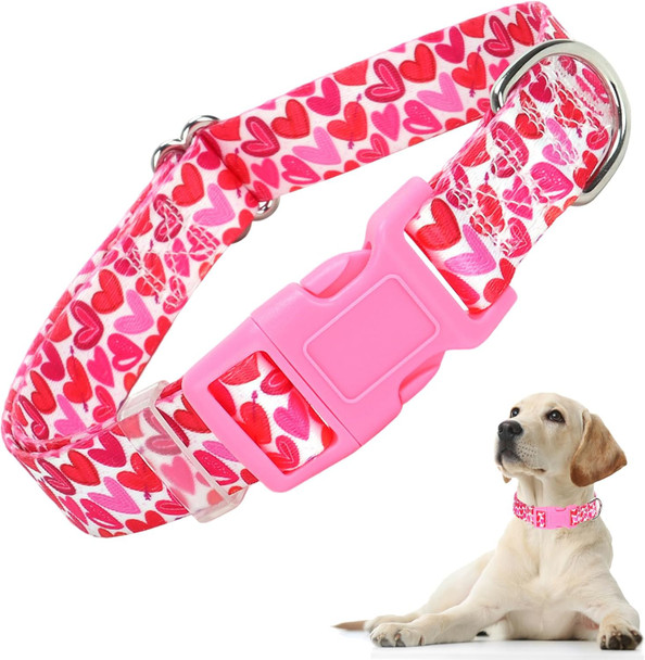 Pink Dog Collar For Medium Dogs With Love Heart Patterns For Girl & Boy Dogs, Cute Dog Collar Adjustable Heavy Duty Collar With Quick-Release Buckle, For Wedding, Valentine'S Day, Birthday (M)