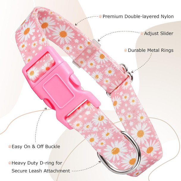 Pink Dog Collar For Medium Dogs With Love Heart Patterns For Girl & Boy Dogs, Cute Dog Collar Adjustable Heavy Duty Collar With Quick-Release Buckle, For Wedding, Valentine'S Day, Birthday (M)