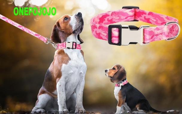 Pink Camo Dog Collar And Leash Set For Xs Small Medium Large, Adjustable Soft Nylon Collars With Girl Or Boy Puppy Dogs Cats Walking Running Training(Pink Camo Xs)