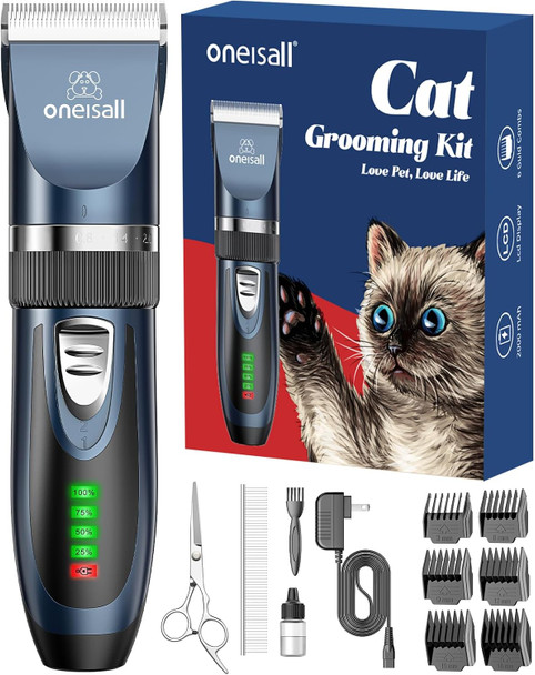 Oneisall Cat Clippers For Matted Hair, Quiet Cat Shaver For Long Hair, Cordless Cat Hair Trimmer For Grooming, 2 Speed Pet Shaver Cat Grooming Kit For Cats Small Dogs Animals (Blue)