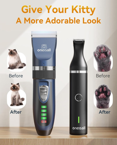 Oneisall Dog Clippers For Grooming And Paw Trimmer Double Blades, Quiet Rechargeable Cordless Dog Hair Clippers With Stainless Steel Blade Dog Grooming Kit For Thick Coats Small Large Dogs
