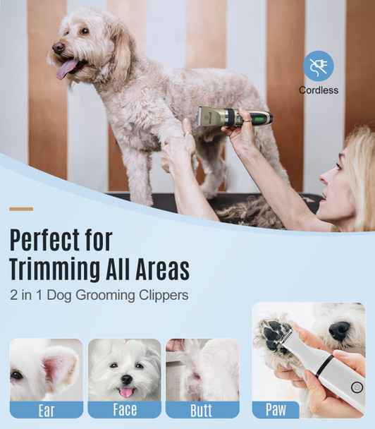 Oneisall Dog Clippers With Double Blades,Cordless Small Pet Hair Grooming Trimmer,Low Noise For Trimming Dog'S Hair Around Paws, Eyes, Ears, Face, Rump (White)