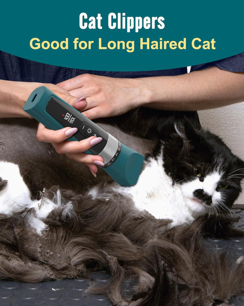 Oneisall Cat Clippers For Matted Hair, 5-Speed Quiet Cat Grooming Kit, Cordless Cat Shaver For Long Hair,Waterproof Cat Hair Trimmer, Pet Clippers For Cats(Green)