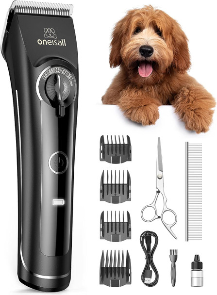Oneisall Dog Clippers For Grooming Doodles Poodles Thick Curly Hair,Low Noise Heavy Duty Dog Grooming Kit With Detachable Metal Blades