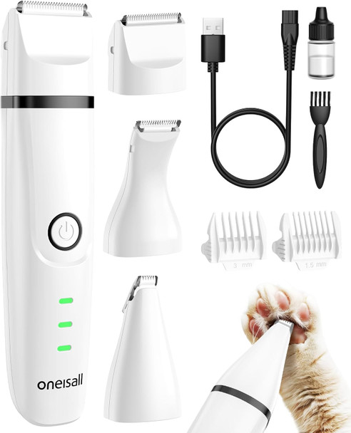 Oneisall Quiet Cat Paw Trimmer, Cordless Cat Shaver, 3 In 1 Cat Hair Trimmer, Rechargeable Cat Clippers Pet Clippers For Cats, Cat Trimmer For Paws, Butt, Knotted, Dingleberry