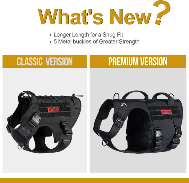 Onetigris Tactical Dog Harness For Large Dog Full Metall Buckled No Pull Dog Harness Vest With Hook & Loop Panels, Military Adjustable Easy To Put On Dog Vest Dog For Walking Hiking Training Black