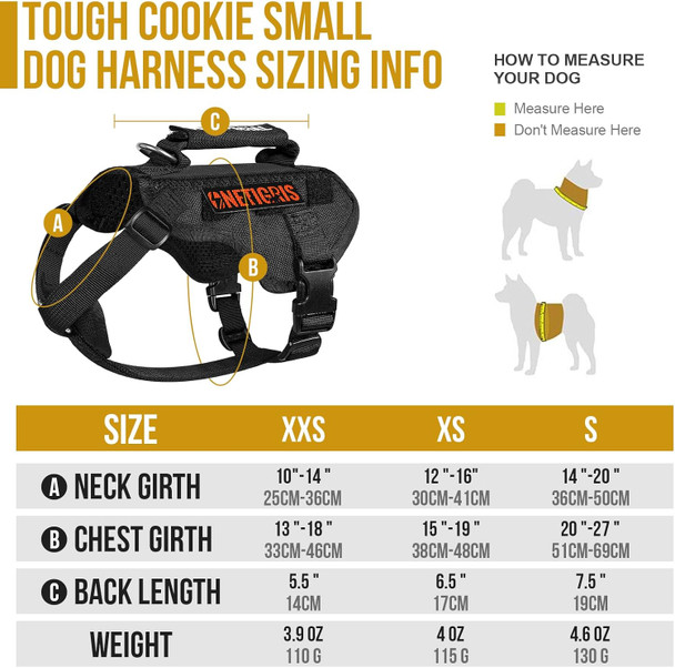 Onetigris Dog Vest Harness No Pull Tactical Dog Harness With Handle,Tough Cookie Small Dog Harness, Puppy Dog Vest (Black, S)
