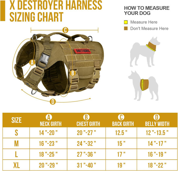Onetigris Large Tactical Dog Harness, No Pulling Adjustable Dog Vest Harness, Heavy Duty Dog Harness With Handle, Large Hook And Loop Panels For Patch Brown