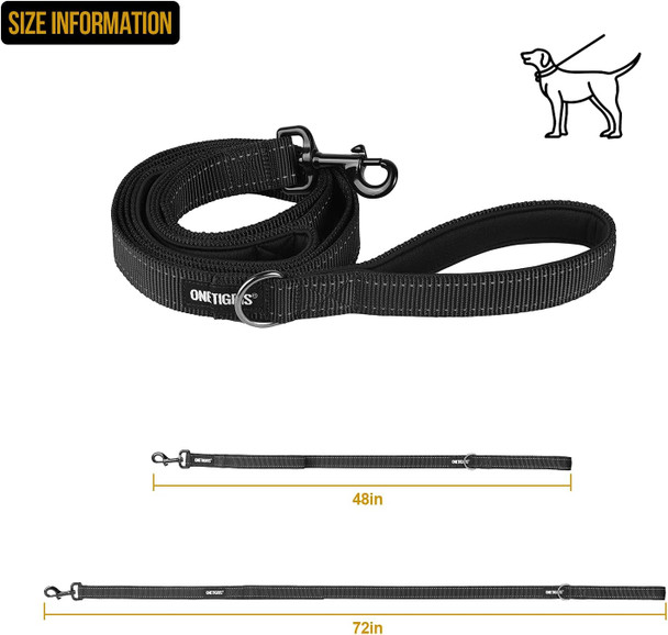 Onetigris Handled No-Pull Dog Walking Leash Long Traffic Leads For Medium To Large Dogs (Black, 4Ft)