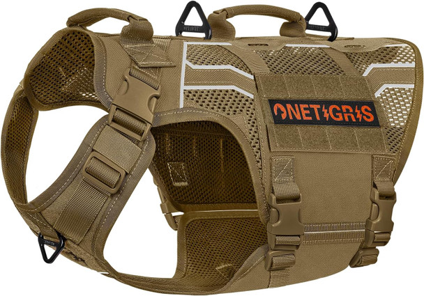 Onetigris Dog Mesh Harness For Large Dogs, Tactical Dog Harness Medium Sized Dog Reflective Dog Vest, Heavy Duty & Breathable Military Dog Harness With No Pull Buckle