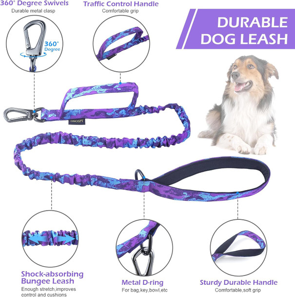 Heavy Duty Dog Leash, 4-6Ft Tactical Strong Dog Bungee Leashes For Large Dogs Up To 150Lbs, Reflective Dog Leash With Car Seat Belt For Training, Walking Lead For Smll Medium Dogs (Black)