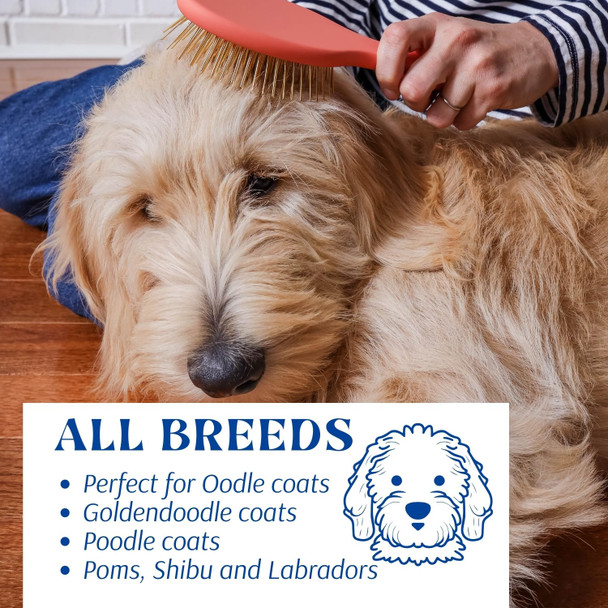 Pet Grooming Detangler Pin Dog Brush For Shedding And Removing Loose Fur, Premium Lightweight Wood With Gold Plated Pins For Long Hair (Pin Brush For Dogs)