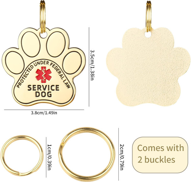 Service Dog Double Sided Service Dog Id Tag With Red Medical Alert Symbol And Protected Under Federal Law, Easily Attach To Collar, Harness, Vest