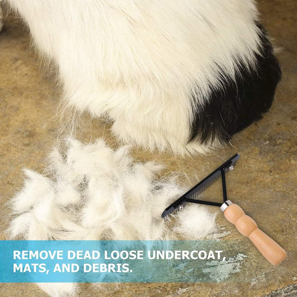 Long Tooth Undercoat Dog Rake,Anti-Slip Wood Handle Grooming Rake,Steel Dog Comb For Medium Large & Long Hair Pet