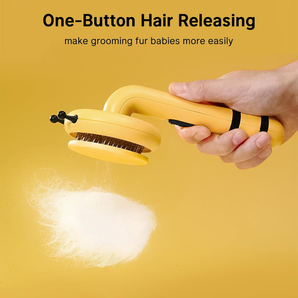 Bee Cat Brush, Self Cleaning Cat Brush With Release Button, Cat Hair Brush For Shedding, Pet Grooming Brush For Short And Long Haired Cats Dogs (Yellow)