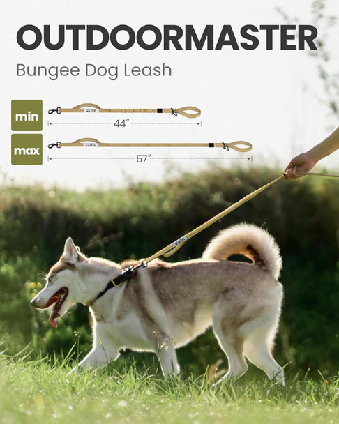 Outdoormaster Bungee Dog Leash, Heavy Duty Dog Leash With Shock Absorption, 2 Padded Handles Training Leash, Improved Dog Safety And Comfort - Khaki d, 4 Ft