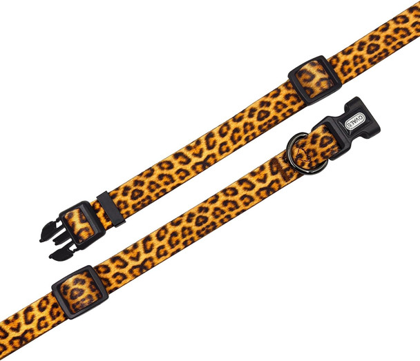 Ovale Dog Collar Leash Combo Set, Adjustable Collar And 5 Ft Matching Leash, For Medium Dogs.(M, Yellow Leopard)