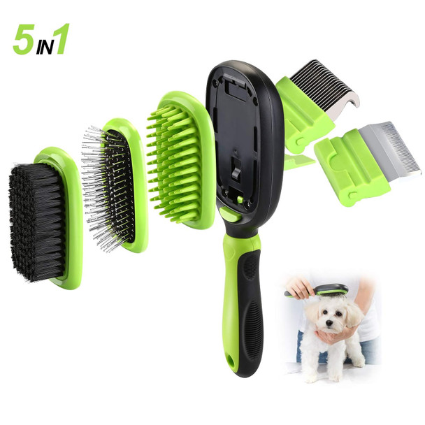 Ownpets 5 In 1 Pet Brush Set, Pet Grooming Shedding Massage Combs For Long Short Hair Dogs & Cats, Removes Undercoat, Dander, Dirt & Improves Circulation