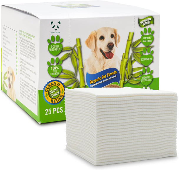 Bamboo Pet Towel 25 Pcs - Reusable Bamboo Paper Towels For Dogs, Cats And Other Pets Are Machine Washable Up To 5 Times Disposable Pet Wipes For Drying And Cleaning Dirty Pets