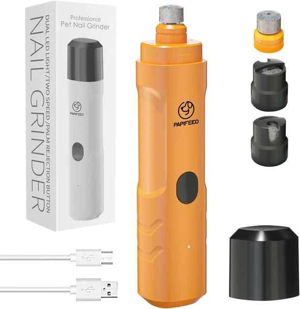 Dog Nail Grinder With 2 Led Light,3-Speed Rechargeable Dog Nail Trimmer, d Powerful Electric Dog Toe Nail File Quiet Painless, Paws Grooming For Small Medium Large Dogs -Orange