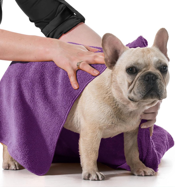 Patas Lague Large Microfiber Dog Towel, Quick Dry Machine Washable Dog Bath Towels, Lightweight Compact Solid Soft Pet Towel For Dog And Cat (40''X20'', Purple)